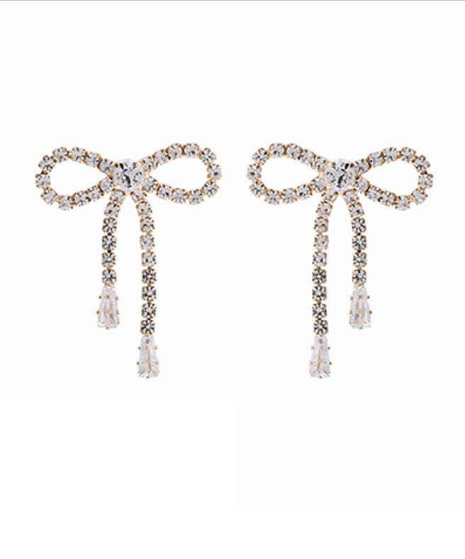 Crystal Bow and Baguette Drop Earrings