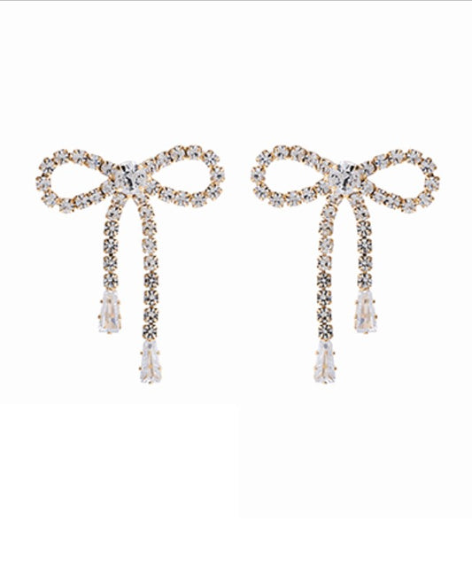 Crystal Bow and Baguette Drop Earrings