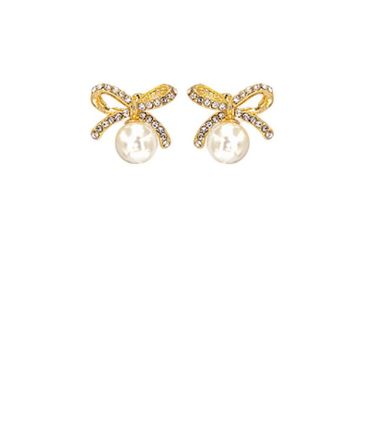 Crystal Bow and Pearl Earrings