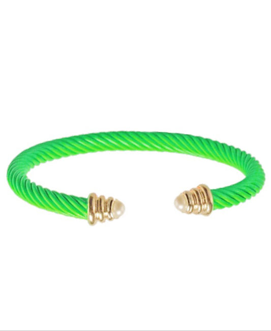 DY Inspired Green Cable Cuff with Pearl Tip