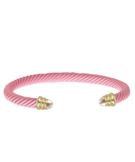 DY Inspired Pink Cable Cuff with Pearl Tip