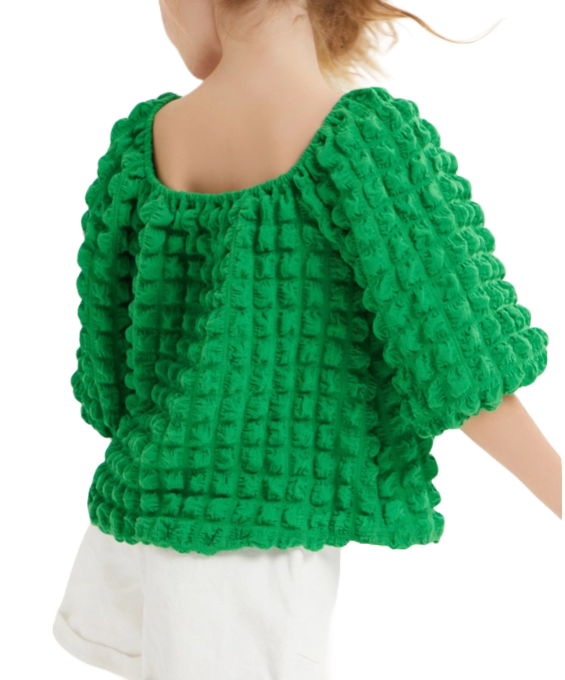 Girls Embossed Bubble Texture Balloon Sleeve Top