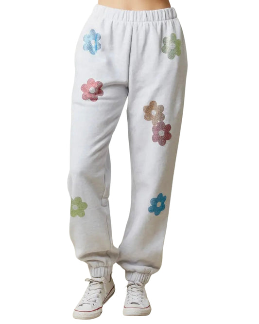 Floral Rhinestone Embellished Jogger