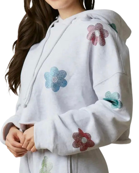 Floral Rhinestone Embellished Sweatshirt