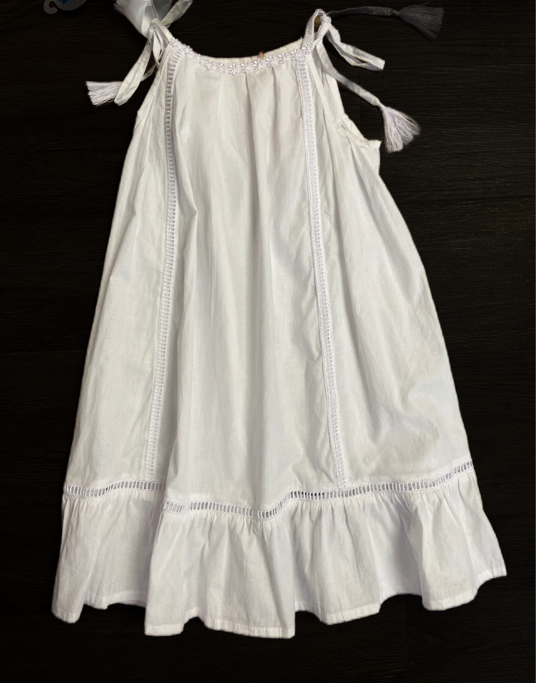 Girls White Tie Strap Dress