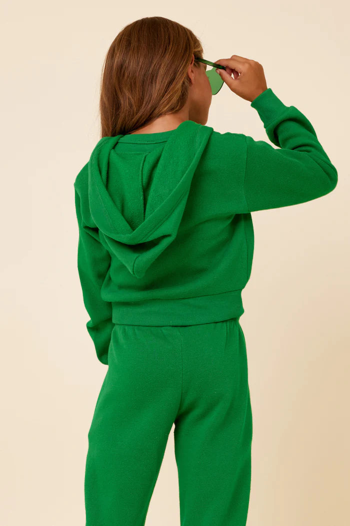 Girls Kelley Green Slit Pocket Cropped Zip Hoodie