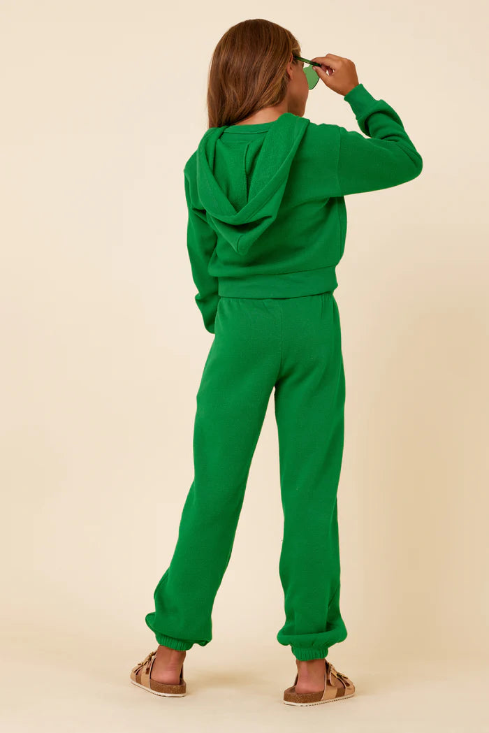 Girls Kelley Green Slit Pocket Cropped Zip Hoodie