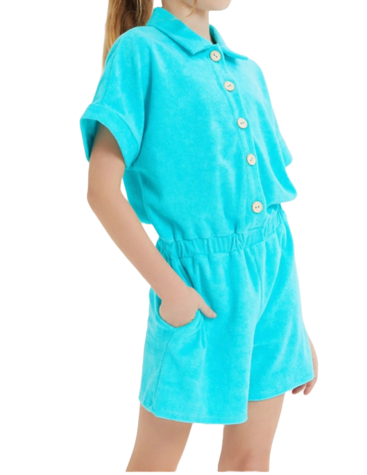 Girls Loop Terry Collared Button Up Romper