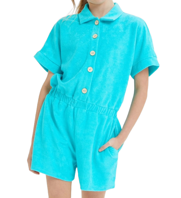 Girls Loop Terry Collared Button Up Romper