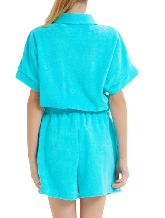 Girls Loop Terry Collared Button Up Romper