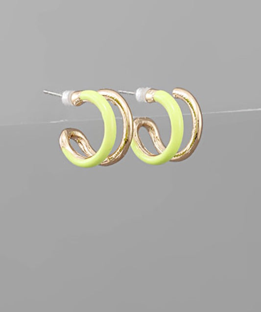 Neon Yellow and Gold Double Color Coated Metal Hoops