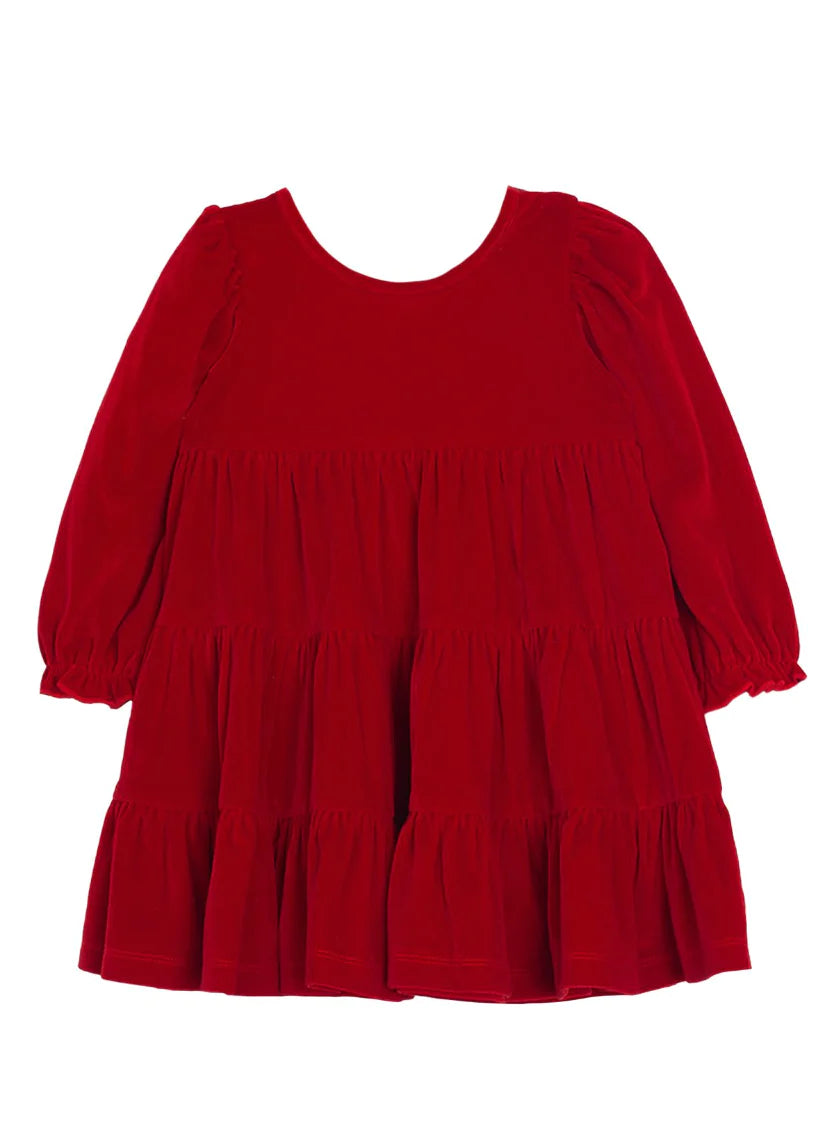 Girls Noella Long Sleeve Red Velvet Dress