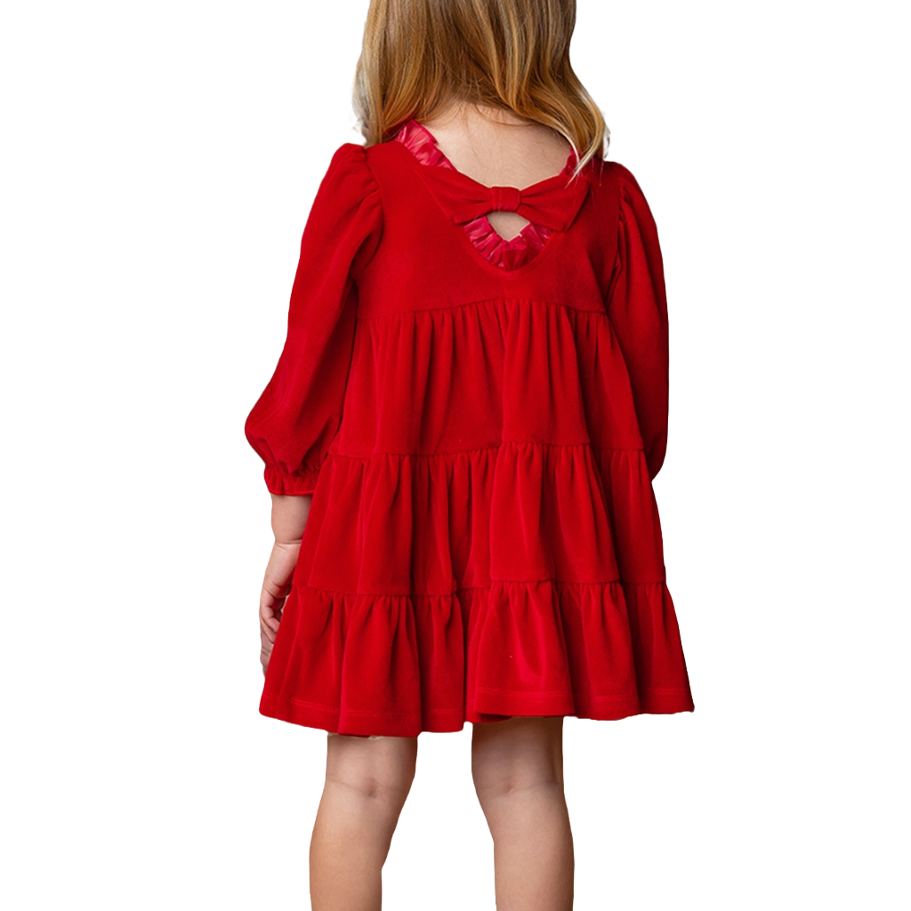 Girls Noella Long Sleeve Red Velvet Dress