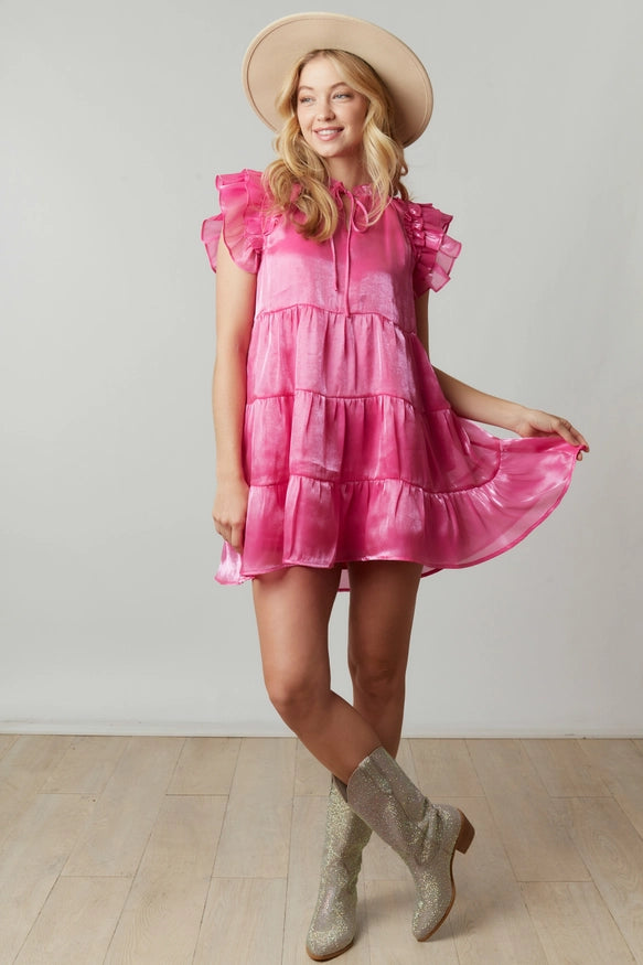 Organza Tiered Babydoll Mini Dress