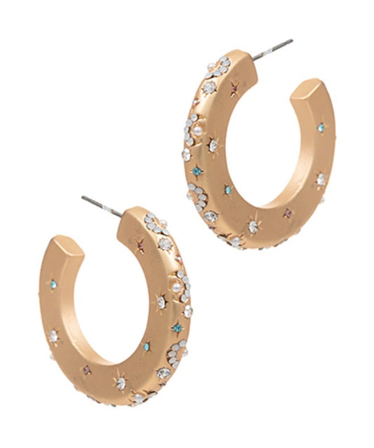 Matte Gold Pave Crystal Metal Hoops