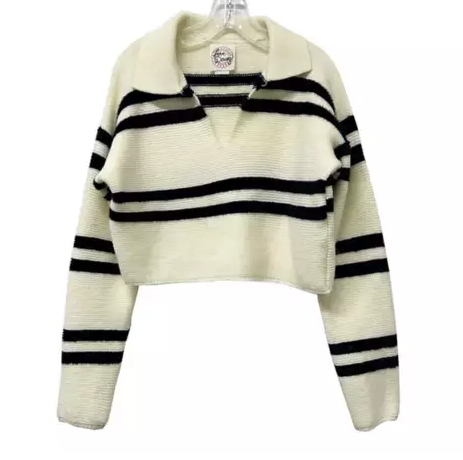 Girls Love Daisy Polo Stripe Pullover Sweater