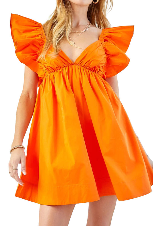 Ruffle Tie Back Poplin Dress - Orange
