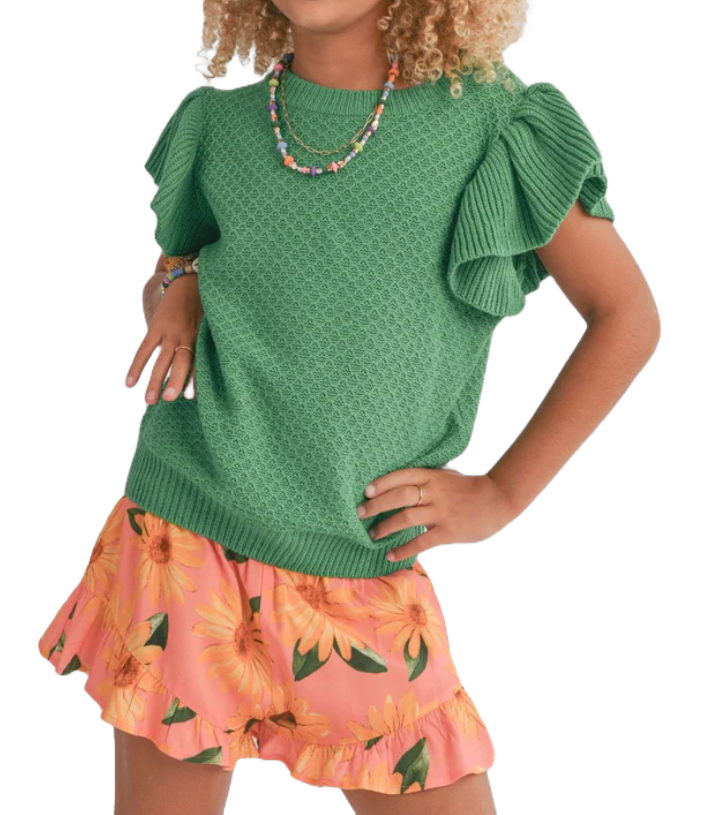 Girls Wear Happy Ruffle Sleeve Sweater