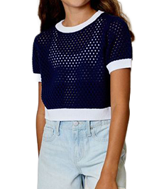 Girls Navy and White Short Sleeve Top