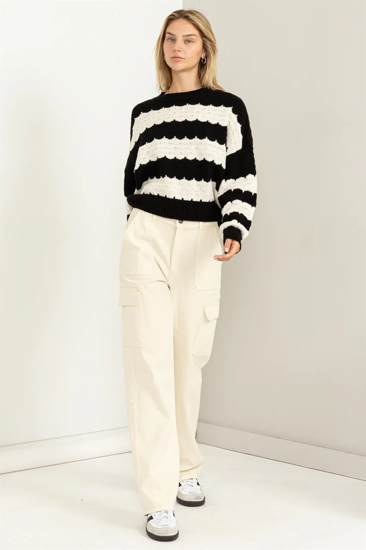 Wonderous Love Scalloped Stripe Sweater