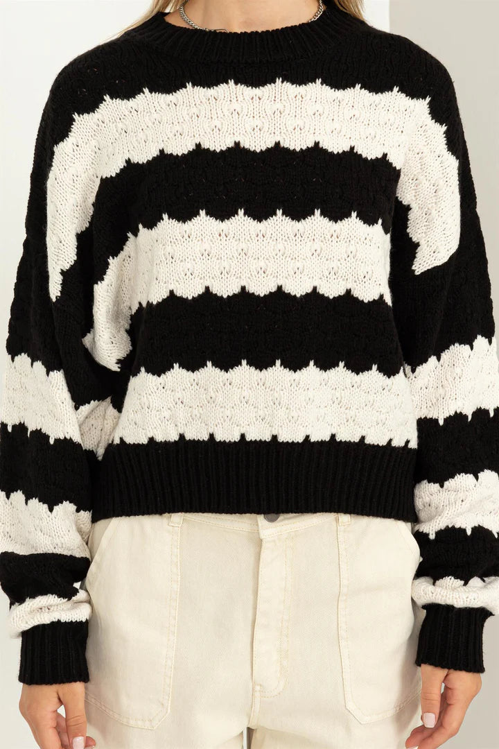 Wonderous Love Scalloped Stripe Sweater