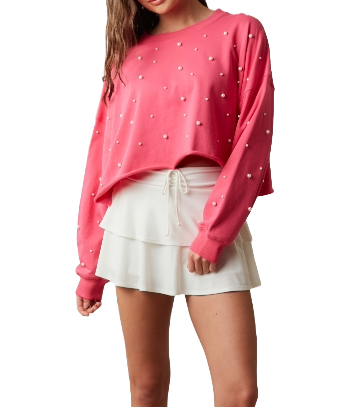 Cozy Pearl Studded Crop Sweatshirt