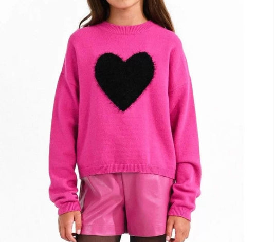 Girls Heart Print Sweater