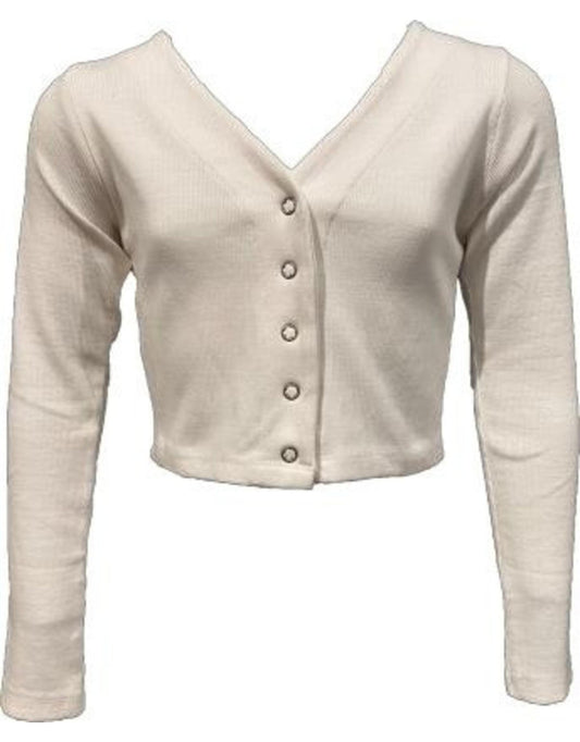 Girls White Ribbed Snap Button Cardi