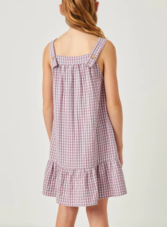 Girls Checkered Ruffle Hem Sleeveless Dress