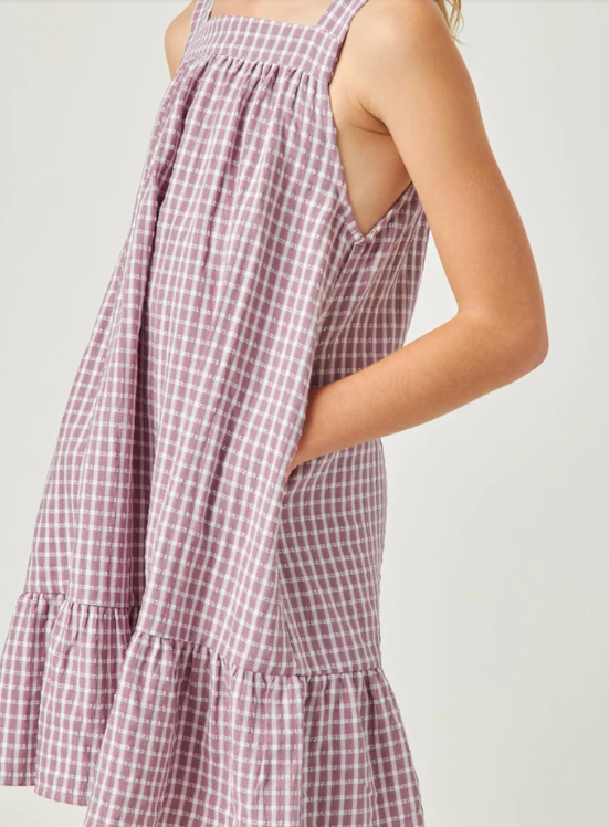 Girls Checkered Ruffle Hem Sleeveless Dress