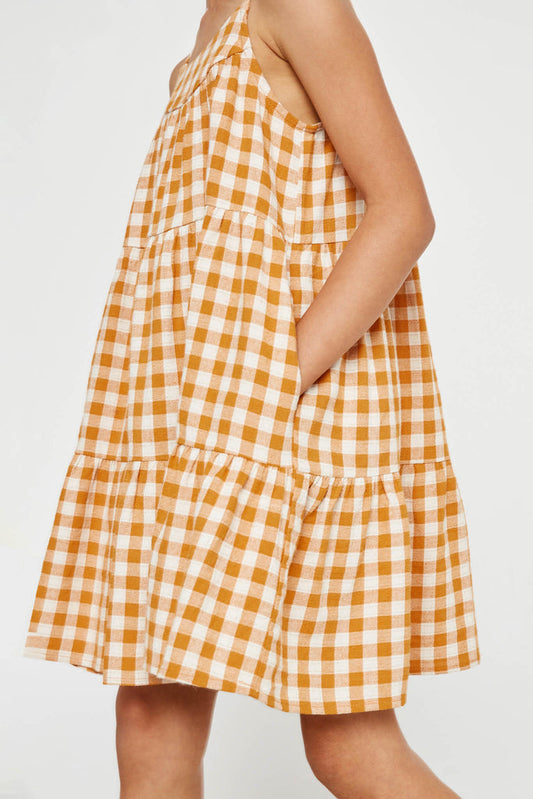 Girls Gingham Tiered Sleeveless Dress