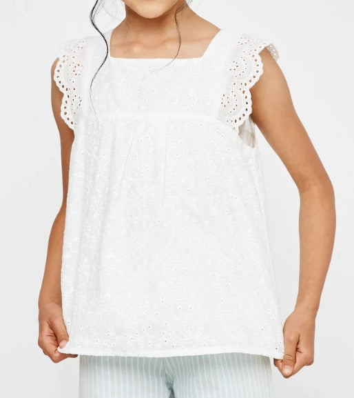 Girls Lace Shoulder Eyelet Peplum Top