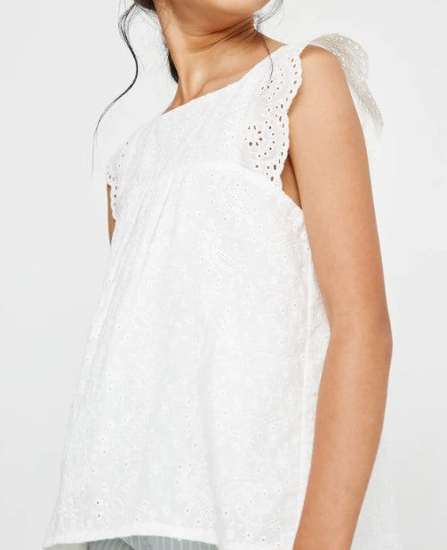 Girls Lace Shoulder Eyelet Peplum Top