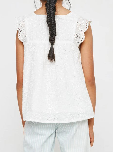 Girls Lace Shoulder Eyelet Peplum Top