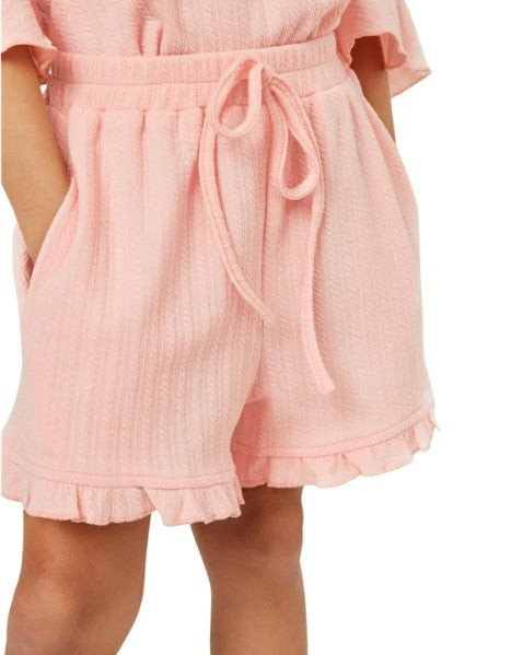 Girls Textured Ruffle Knit Drawstring Shorts