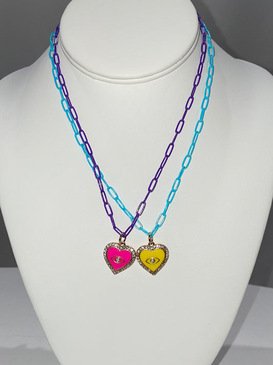 Paperclip Necklace with Heart in Multiple Colors