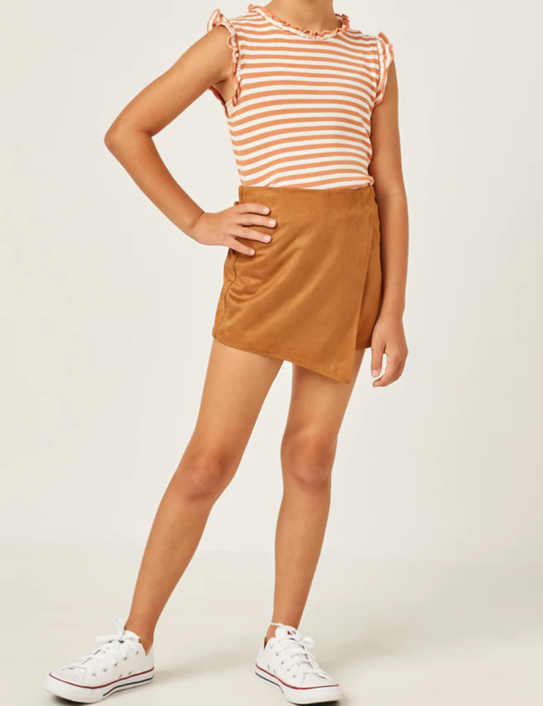 Girls Suede Elastic Waist Skort