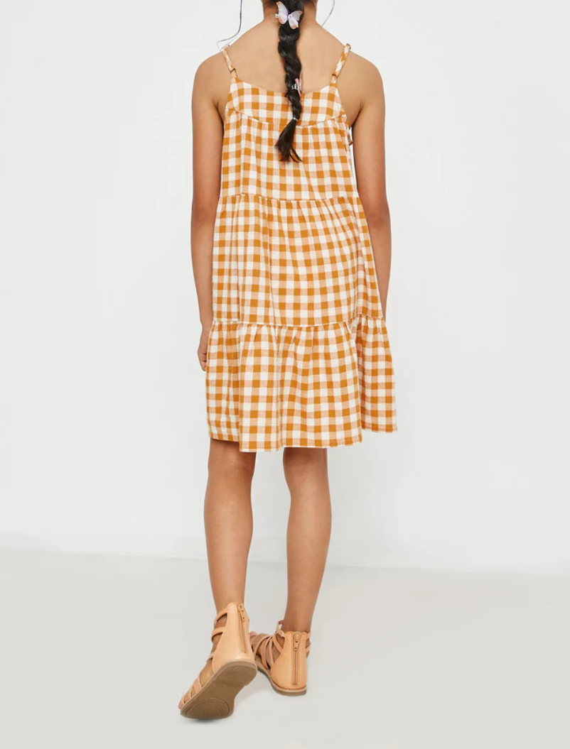 Girls Gingham Tiered Sleeveless Dress