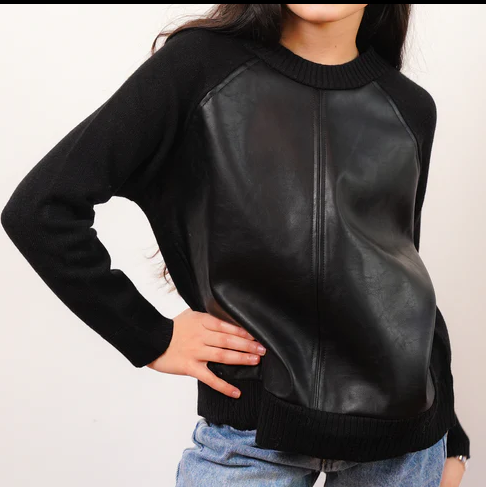 Girls Vegan Leather Front Pullover