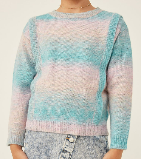 Girls Ribbed Ruffle Pullover Ombre Sweater