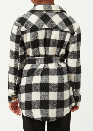 Girls Plaid Belted Long Length Shacket