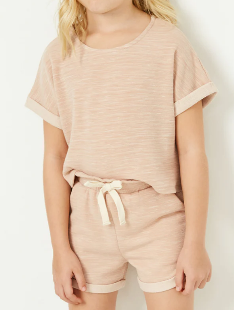 Girls Roll Sleeve Heathered Knit Top