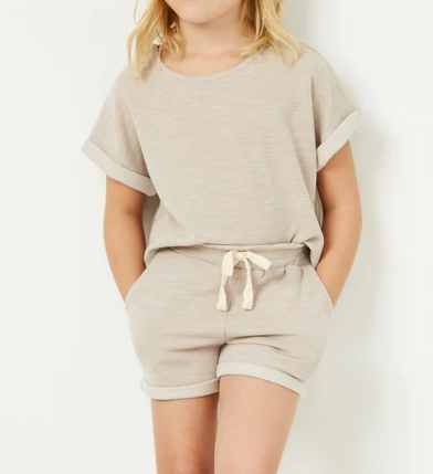 Girls Roll Sleeve Heathered Knit Top