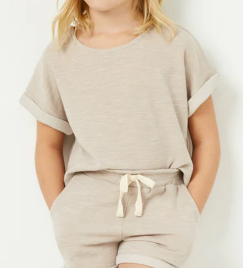 Girls Roll Sleeve Heathered Knit Top