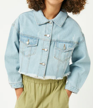 Girls Cut-Off Cropped Denim Jacket