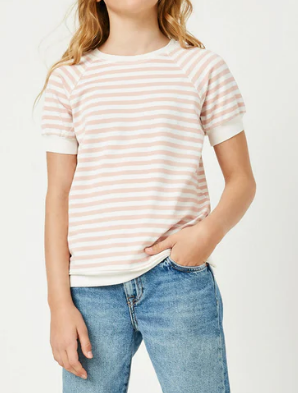 Girls Banded Knit Stripe Raglan Tee