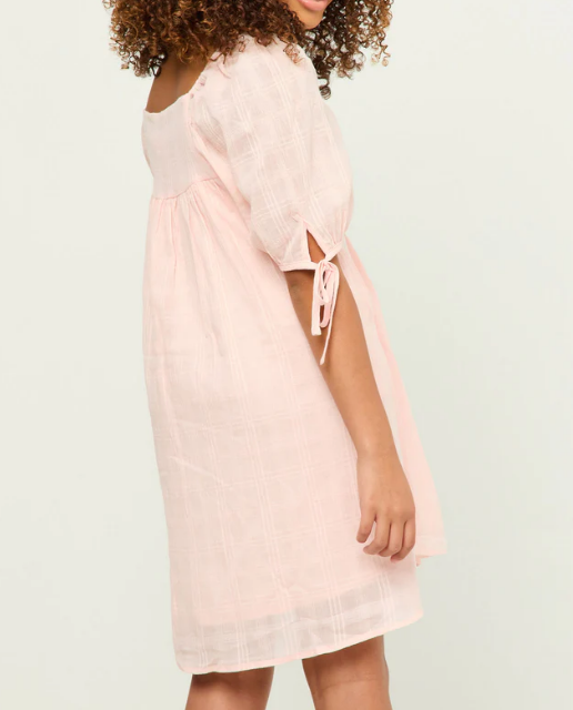 Girls Tie Sleeve Square Neck Dress