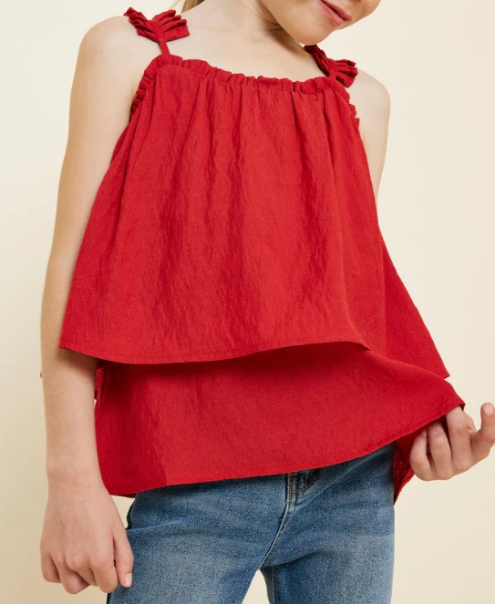 Girls Tiered Pleated Strap Tank Top