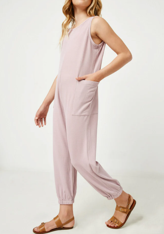 Girls Ribbed Knit Pocketed Jumpsuit