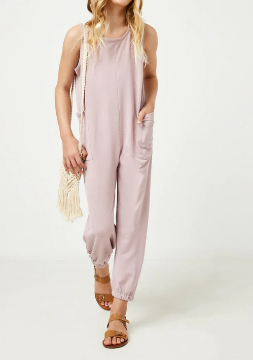 Girls Ribbed Knit Pocketed Jumpsuit